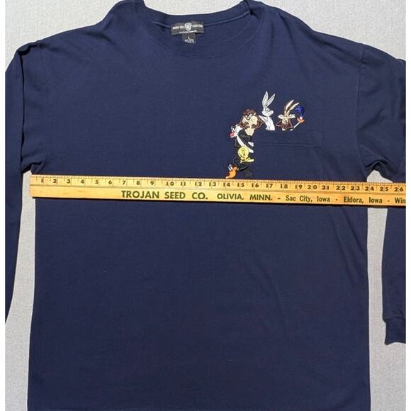 Vintage 1995 Warner Bros Studio Store Looney Tunes Long Sleeve Shirt L Navy - Picture 5 of 7